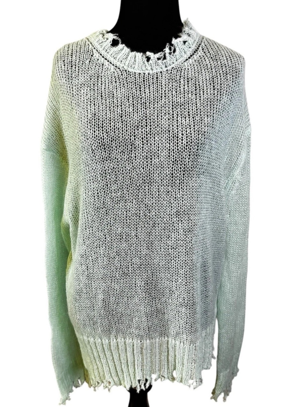 Fabrique by Hanna Yoo Sweater Size Small S Seafoam Green Distressed Oversized